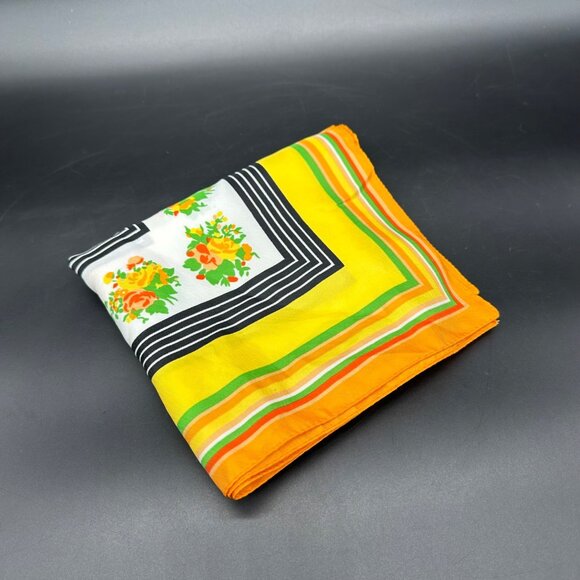 Vintage Scarf Italian Floral Yellow Orange 1970s Flowers Italy Baar & Beards - Picture 1 of 8